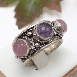 Bague tibétaine Améthyste Quartz rose Bagues tibétaines bouddhistes 5097.5