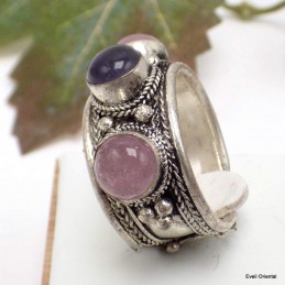 Bague tibétaine Améthyste Quartz rose Bagues tibétaines bouddhistes 5097.5