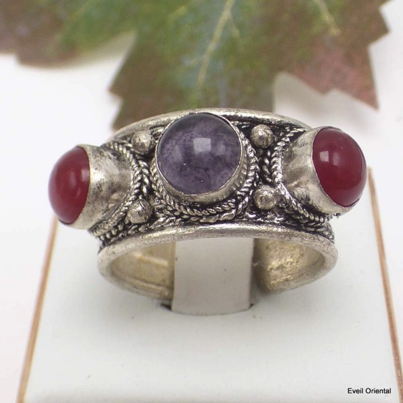 Bague tibetaine Amethyste Cornaline Bagues tibétaines bouddhistes 5097.8