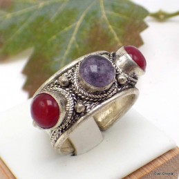 Bague tibetaine Amethyste Cornaline Bagues tibétaines bouddhistes 5097.8