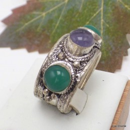 Bague tibetaine Amethyste Onyx vert Bagues tibétaines bouddhistes 5097.9