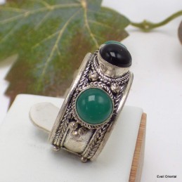 Bague tibetaine Onyx vert et noir Bagues tibétaines bouddhistes 5097.10