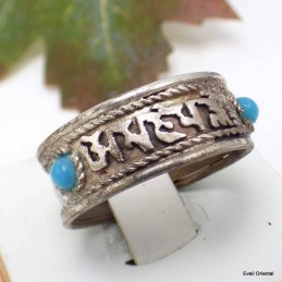 Bague bouddhiste mantra de Chenrezi + perles Bagues tibétaines bouddhistes ref108