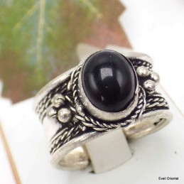 Bague tibetaine Onyx noir Bagues tibétaines bouddhistes ref 4700.10