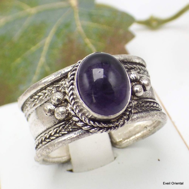 Bague tibétaine Amethyste ovale Bagues tibétaines bouddhistes ref 4666.7