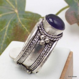 Bague tibétaine Amethyste ovale Bagues tibétaines bouddhistes ref 4666.7