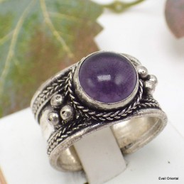 Bague tibetaine Amethyste ronde Bagues tibétaines bouddhistes ref 4700.11