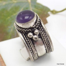 Bague tibetaine Amethyste ronde 