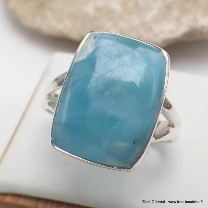 Bague rectangulaire Larimar AAA taille 62 