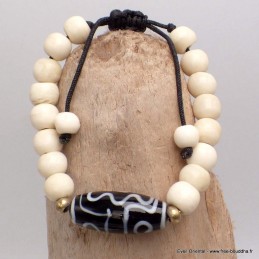 Bracelet tibétain os de buffle blanc Dzi Bracelets tibétains bouddhistes BRTIB8