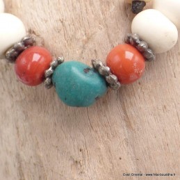 Bracelet tibétain mala Os de buffle et turquoise Bracelets tibétains bouddhistes BM33