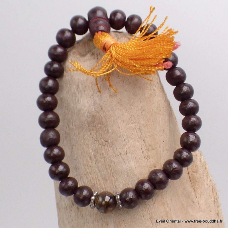 Bracelet tibétain mala Bois de rose Oeil de tigre Bracelets tibétains bouddhistes BM4