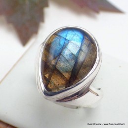 Bague asymétrique Labradorite bleue taille 51/52 Bagues pierres naturelles KC128.3