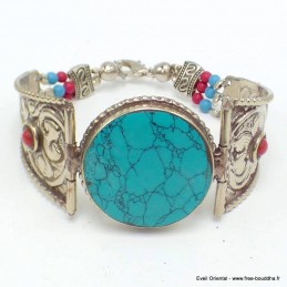 Bracelet tibétain artisanal turquoise reconstituée Bracelets tibétains bouddhistes BRAC200