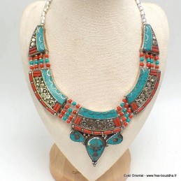 Collier traditionnel népalais turquoise corail 