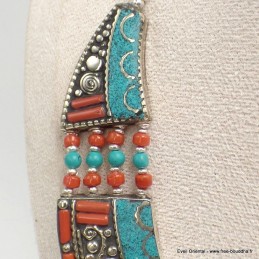 Collier traditionnel népalais turquoise corail 