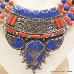 Collier tibetain femme lapis corail 