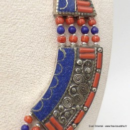 Collier tibetain femme lapis corail 