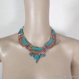 Collier traditionnel népalais turquoise corail 