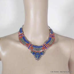 Collier tibetain femme lapis corail 