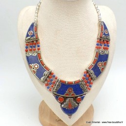 Collier tibetain femme couleur lapis corail Colliers tibétains et népalais COL31