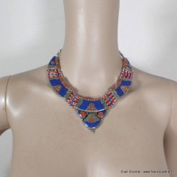 Collier tibetain femme couleur lapis corail 