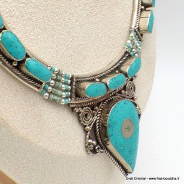 Gros collier tibétain couleur turquoise 