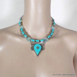 Gros collier tibétain couleur turquoise 