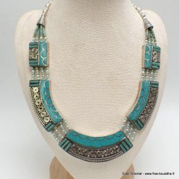 Gros collier tibétain lamelles turquoises 