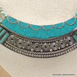 Gros collier tibétain lamelles turquoises 