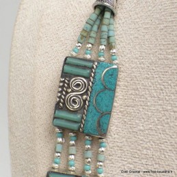 Gros collier tibétain lamelles turquoises 