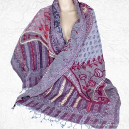 Pashmina châle laine violet bleuté 