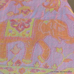 Châle bambou mauve turquoise motifs éléphants 