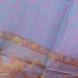 Châle bambou mauve turquoise motifs éléphants 