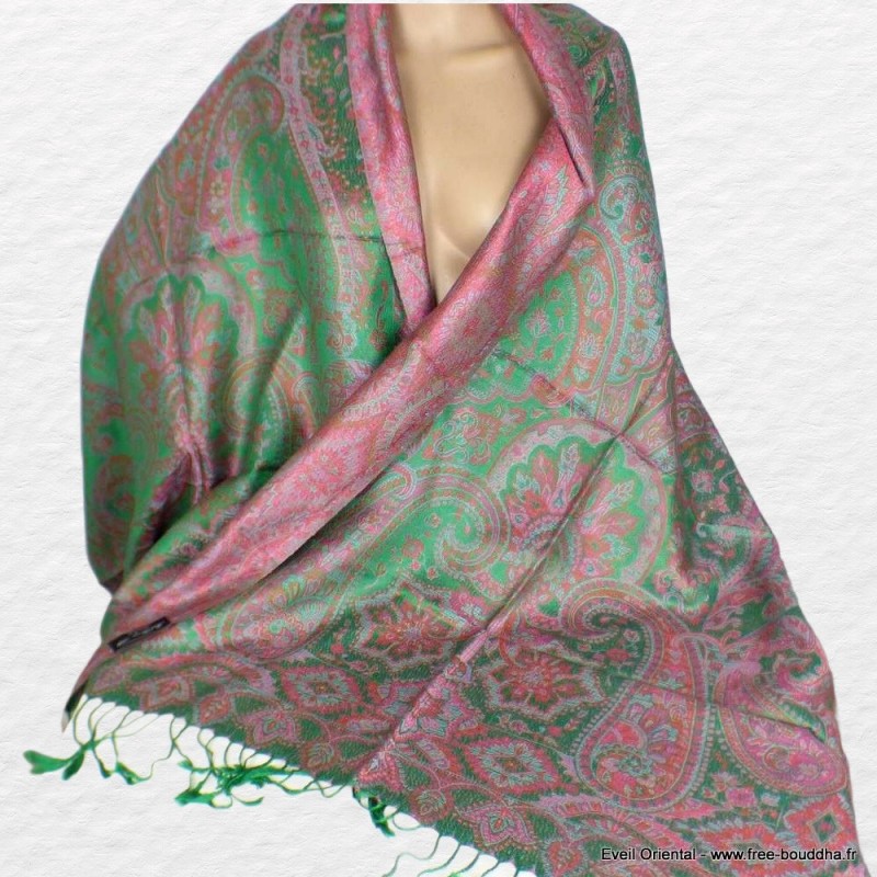 Etole pour femme en soie vert rose Pashminas pure soie CSS51