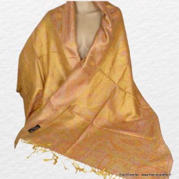 Chale en soie jaune d'or citron Pashminas pure soie CSS54