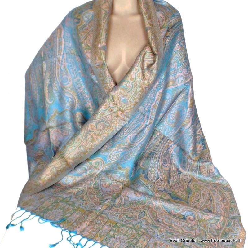 Chale en soie turquoise rose Pashminas pure soie CSS52