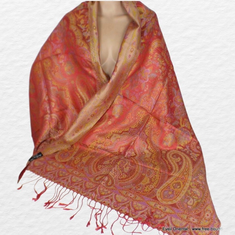 Pashmina femme en soie rouge carmin 