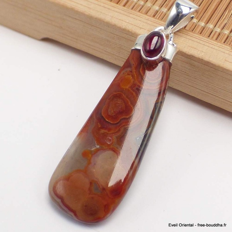 Pendentif Agate Laguna et grenat cabochon 