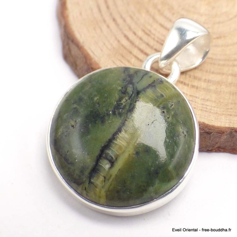 Petit pendentif rond en Opale verte 