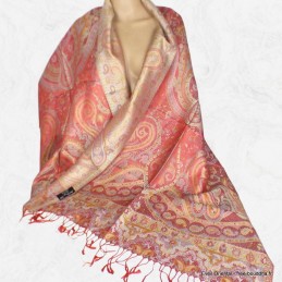 Pashmina femme pure soie rouge or 