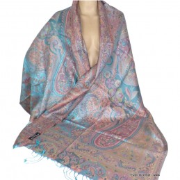 Chale en soie authentique turquoise mauve Tous les pashminas CSS60