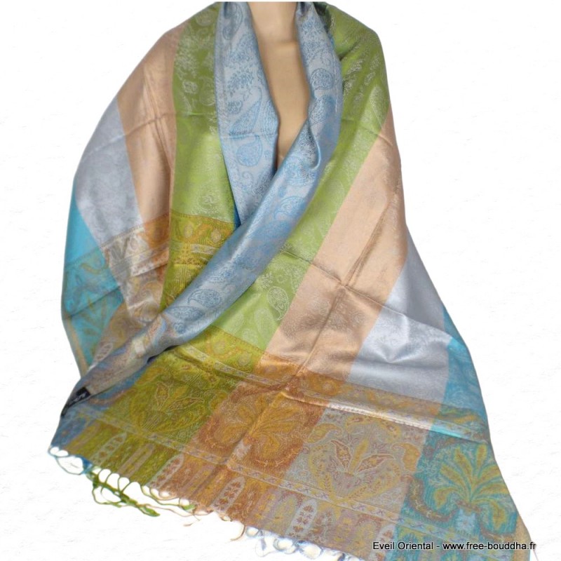 Pashmina soie turquoise kaki Tous les pashminas CSS70