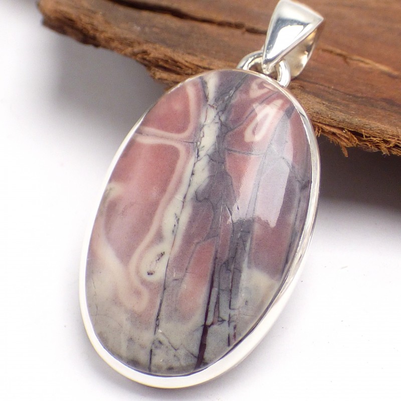 Pendentif en Jaspe Porcelaine gris rose oval Pendentifs pierres naturelles AW14.4