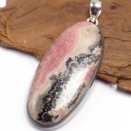 Pendentif Rhodochrosite sur Pyrite forme allongée Pendentifs pierres naturelles XV19.1