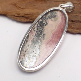 Pendentif Rhodochrosite sur Pyrite forme allongée Pendentifs pierres naturelles XV19.1