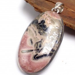 Pendentif Rhodochrosite sur Pyrite forme ovale Pendentifs pierres naturelles XV19.2