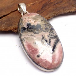 Pendentif Rhodochrosite sur Pyrite forme ovale Pendentifs pierres naturelles XV19.2