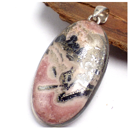 Pendentif Rhodochrosite sur Pyrite forme ovale Pendentifs pierres naturelles XV19.2