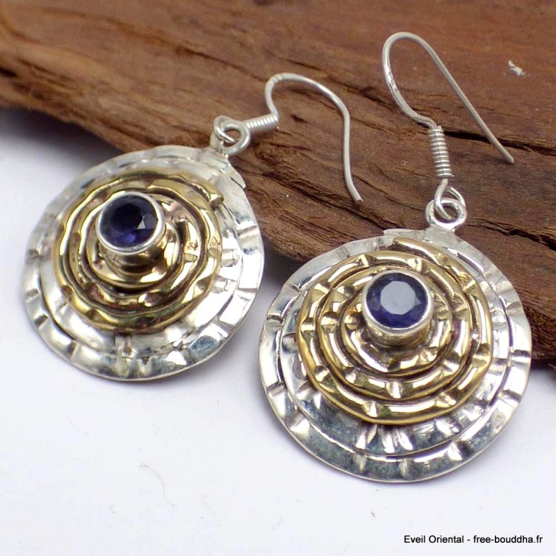 Boucles d'oreilles Spirales deux tons en Iolite Pendentifs pierres naturelles f203.5